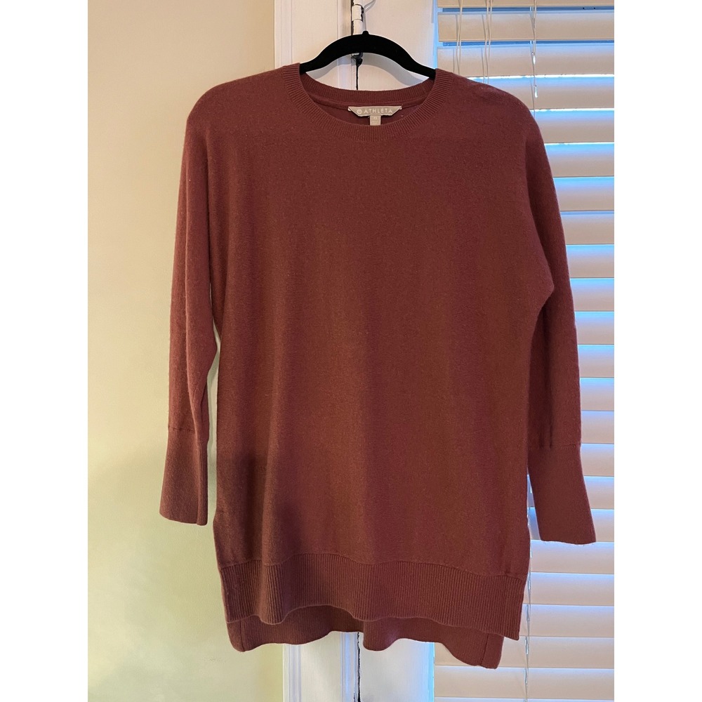 Athleta Merlot Wool Cashmere Blend Crew Neck Tunic Sweater XS Side Slits
